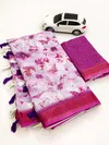 MG 226 Linen With Gold Jari Patta Printed Fancy Saree Wholesale Market In Surat